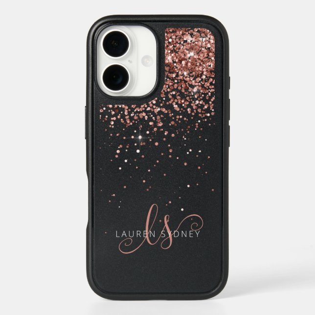 Rose Gold Blush Pink Glitter Glam Monogram Name Otterbox iPhone Case (Back)