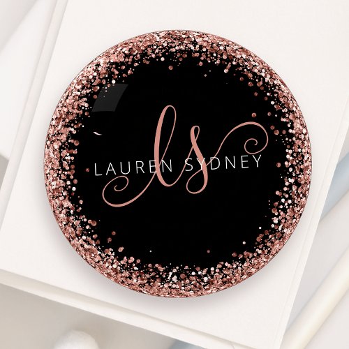 Rose Gold Blush Pink Glitter Glam Monogram Name Paperweight