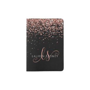 Rose Gold Blush Pink Glitter Glam Monogram Name Passport Holder