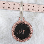 Rose Gold Blush Pink Glitter Glam Monogram Name Pet ID Tag<br><div class="desc">Glam Rose Gold Glitter Elegant Monogram Pet ID Tag. Easily personalize this trendy chic pet id tag design featuring elegant rose gold sparkling glitter on a black background. The design features your handwritten script monogram with pretty swirls and your name.</div>