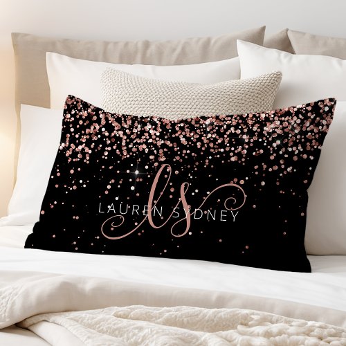 Rose Gold Blush Pink Glitter Glam Monogram Name Pillow Case