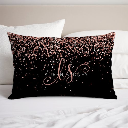 Rose Gold Blush Pink Glitter Glam Monogram Name Pillow Case