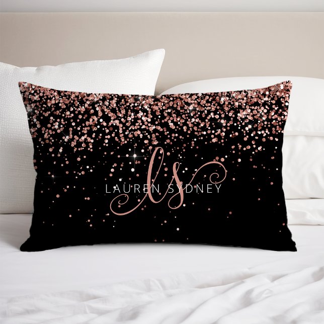 Rose Gold Blush Pink Glitter Glam Monogram Name Pillow Case (Creator Uploaded)