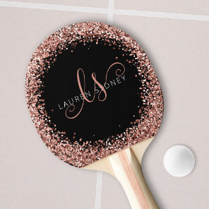 Rose Gold Blush Pink Glitter Glam Monogram Name Ping Pong Paddle