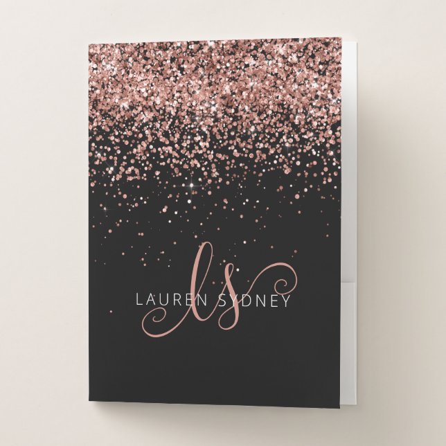 Rose Gold Blush Pink Glitter Glam Monogram Name Pocket Folder (Front)