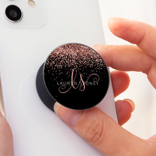 Rose Gold Blush Pink Glitter Glam Monogram Name PopSocket