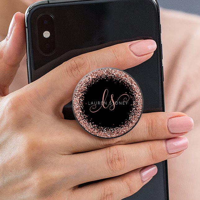 Rose Gold Blush Pink Glitter Glam Monogram Name PopSocket (Creator Uploaded)