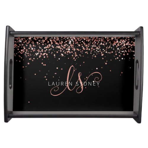 Rose Gold Blush Pink Glitter Glam Monogram Name Serving Tray