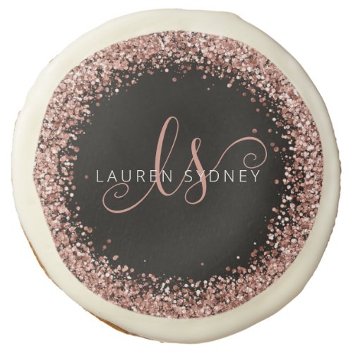 Rose Gold Blush Pink Glitter Glam Monogram Name Sugar Cookie