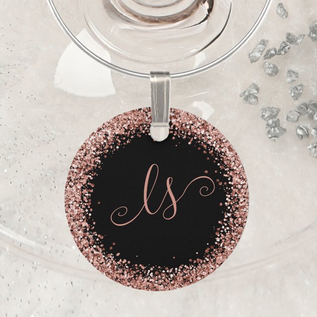 Rose Gold Blush Pink Glitter Glam Monogram Name Wine Charm (Creator Uploaded)