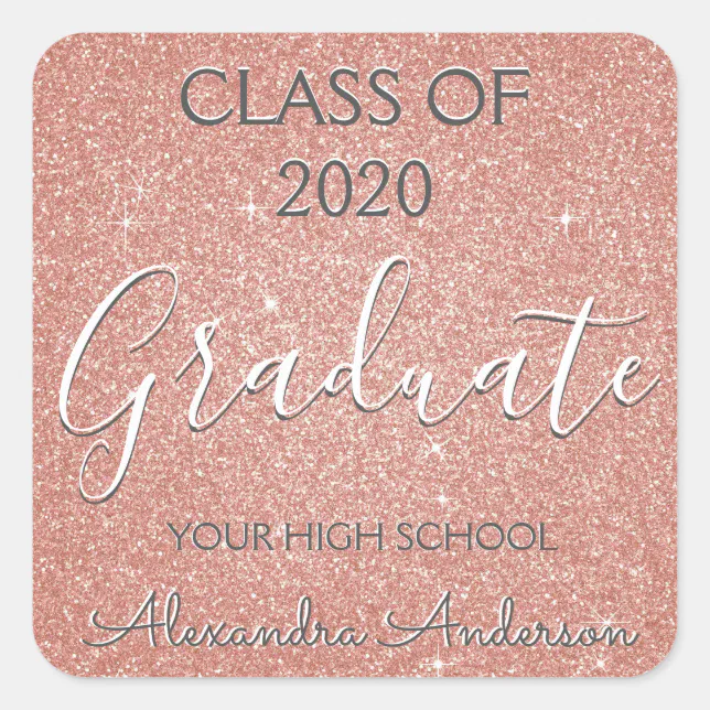 Rose Gold - Blush Pink Glitter Graduation Square Sticker | Zazzle