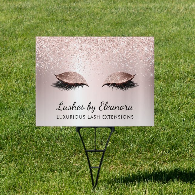 Rose Gold Blush Pink Glitter Lash Extensions Sign (Insitu)