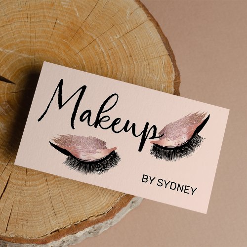Rose Gold Blush Pink Glitter Makeup Artist Business Card