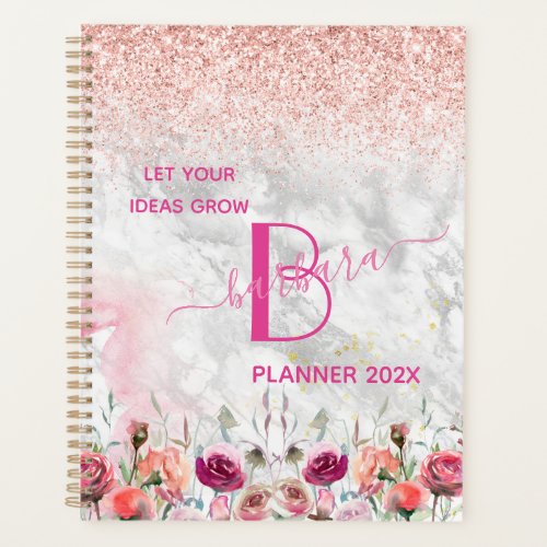 Rose Gold _ Blush Pink Glitter Marble Monogram  Planner