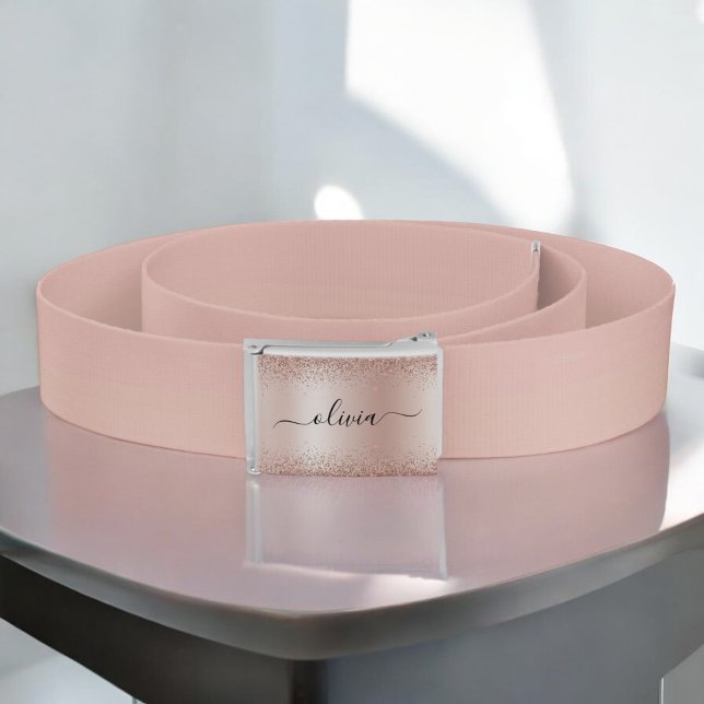 Rose Gold - Blush Pink Glitter Metal Monogram Name Belt (Creator Uploaded)