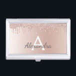 Rose Gold - Blush Pink Glitter Metal Monogram Name Business Card Case<br><div class="desc">Rose Gold - Blush Pink Faux Foil Metallic Sparkle Glitter Brushed Metal Monogram Name Business Card Holder. This makes the perfect sweet 16 birthday,  wedding,  bridal shower,  anniversary,  baby shower or bachelorette party gift for someone that loves glam luxury and chic styles.</div>