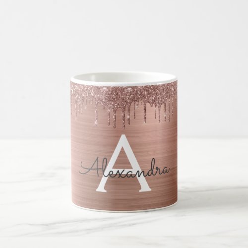 Rose Gold _ Blush Pink Glitter Metal Monogram Name Coffee Mug