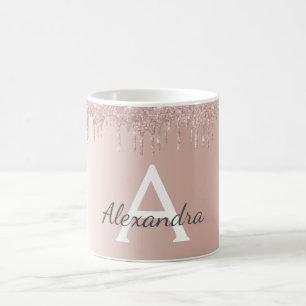Rose Gold - Blush Pink Glitter Metal Monogram Name Coffee Mug