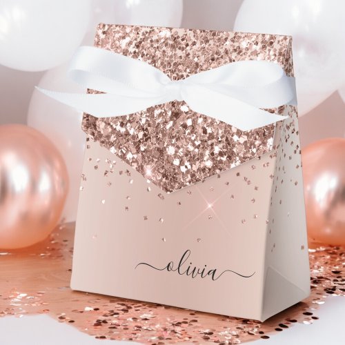 Rose Gold _ Blush Pink Glitter Metal Monogram Name Favor Boxes