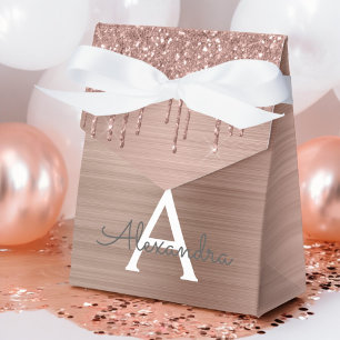 Rose Gold - Blush Pink Glitter Metal Monogram Name Favor Boxes