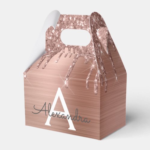 Rose Gold _ Blush Pink Glitter Metal Monogram Name Favor Boxes