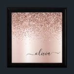 Rose Gold - Blush Pink Glitter Metal Monogram Name Gift Box<br><div class="desc">Rose Gold - Blush Pink Faux Foil Metallic Sparkle Glitter Brushed Metal Monogram Name Jewelry Keepsake Box. This makes the perfect graduation,  birthday,  wedding,  bridal shower,  anniversary,  baby shower or bachelorette party gift for someone that loves glam luxury and chic styles.</div>