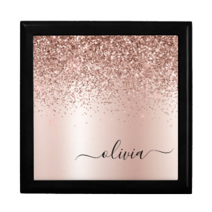 Rose Gold - Blush Pink Glitter Metal Monogram Name Gift Box
