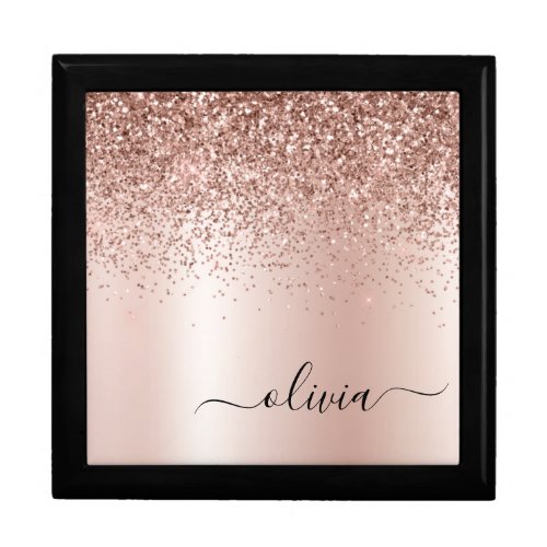 Rose Gold _ Blush Pink Glitter Metal Monogram Name Gift Box