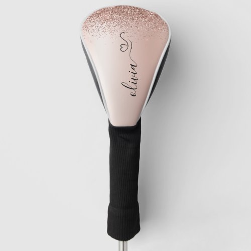 Rose Gold _ Blush Pink Glitter Metal Monogram Name Golf Head Cover