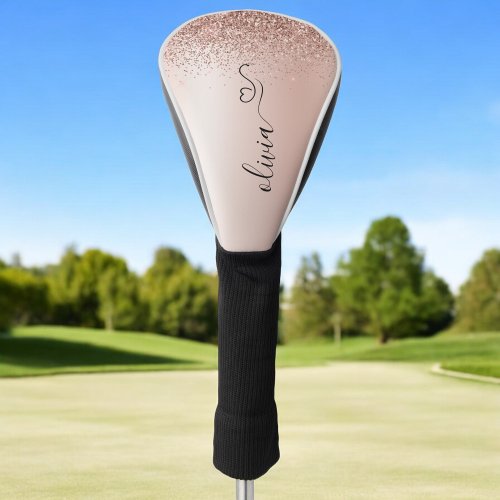 Rose Gold _ Blush Pink Glitter Metal Monogram Name Golf Head Cover