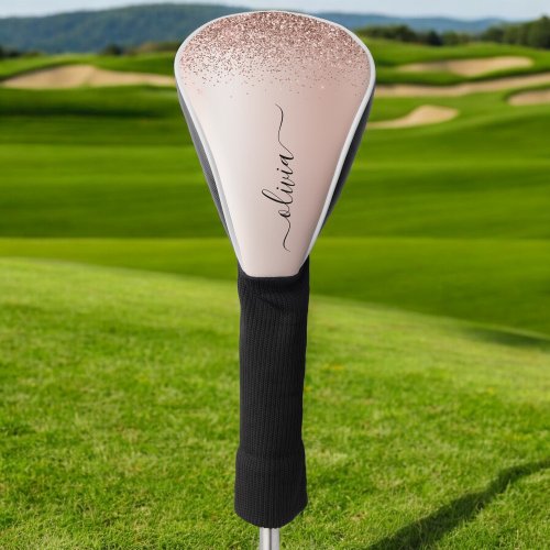 Rose Gold _ Blush Pink Glitter Metal Monogram Name Golf Head Cover