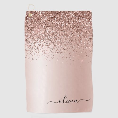 Rose Gold _ Blush Pink Glitter Metal Monogram Name Golf Towel