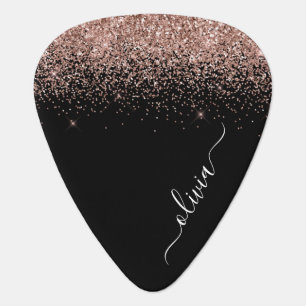 Rose Gold Blush Pink Glitter Metal Monogram Name Guitar Pick
