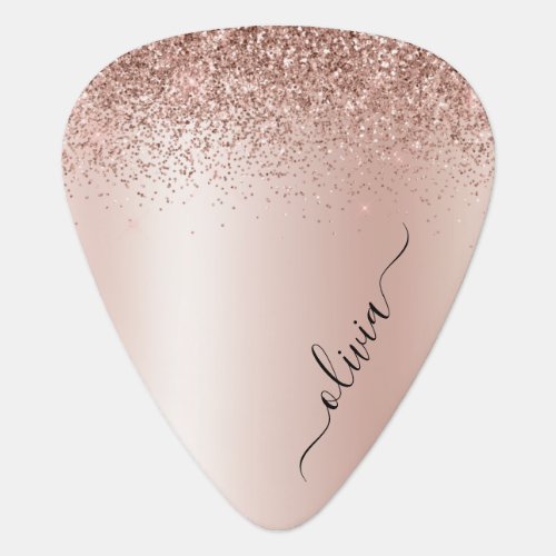Rose Gold _ Blush Pink Glitter Metal Monogram Name Guitar Pick
