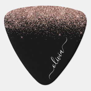Rose Gold Blush Pink Glitter Metal Monogram Name Guitar Pick