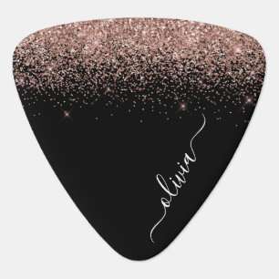 Rose Gold Blush Pink Glitter Metal Monogram Name Guitar Pick