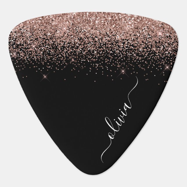 Rose Gold Blush Pink Glitter Metal Monogram Name Guitar Pick (Front)