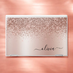 Rose Gold - Blush Pink Glitter Metal Monogram Name HP Laptop Skin