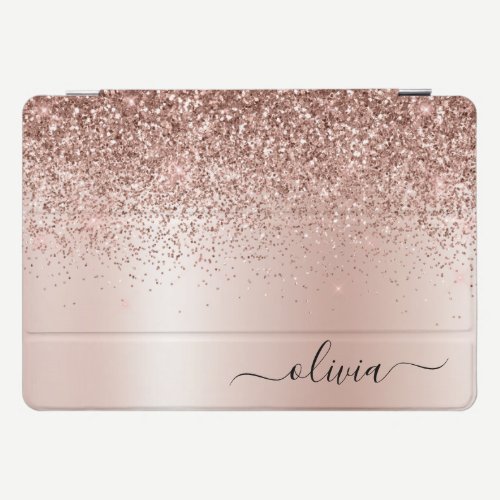 Rose Gold - Blush Pink Glitter Metal Monogram Name iPad Pro Cover