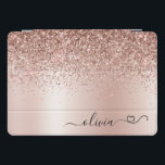 Rose Gold - Blush Pink Glitter Metal Monogram Name iPad Pro Cover<br><div class="desc">Rose Gold - Blush Pink Faux Foil Metallic Sparkle Glitter Brushed Metal Monogram Name Laptop Case with monogram signature cursive heart . This makes the perfect sweet 16 birthday,  wedding,  bridal shower,  anniversary,  baby shower or bachelorette party gift for someone that loves glam luxury and chic styles.</div>