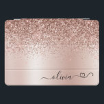 Rose Gold - Blush Pink Glitter Metal Monogram Name iPad Pro Cover<br><div class="desc">Rose Gold - Blush Pink Faux Foil Metallic Sparkle Glitter Brushed Metal Monogram Name Laptop Case with monogram signature cursive heart . This makes the perfect sweet 16 birthday,  wedding,  bridal shower,  anniversary,  baby shower or bachelorette party gift for someone that loves glam luxury and chic styles.</div>