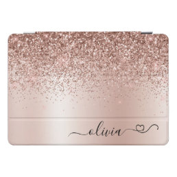 Rose Gold - Blush Pink Glitter Metal Monogram Name iPad Pro Cover