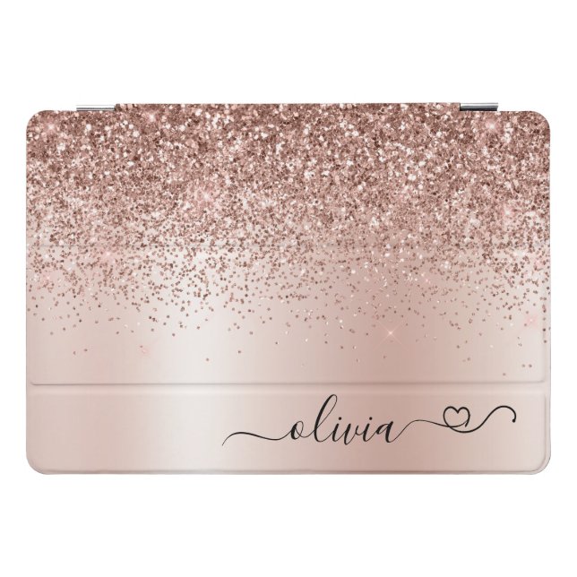Rose Gold - Blush Pink Glitter Metal Monogram Name iPad Pro Cover (Horizontal)