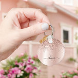 Rose Gold - Blush Pink Glitter Metal Monogram Name Keychain<br><div class="desc">Rose Gold - Blush Pink Faux Foil Metallic Sparkle Glitter Brushed Metal Monogram Name Keychains (Key Chain). This makes the perfect sweet 16 birthday,  wedding,  bridal shower,  anniversary,  baby shower or bachelorette party gift for someone that loves glam luxury and chic styles.</div>