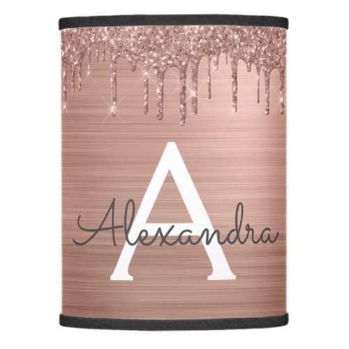 Rose Gold _ Blush Pink Glitter Metal Monogram Name Lamp Shade