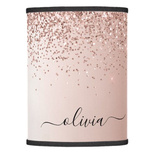 Rose Gold _ Blush Pink Glitter Metal Monogram Name Lamp Shade