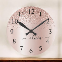 Rose Gold - Blush Pink Glitter Metal Monogram Name