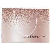 Rose Gold - Blush Pink Glitter Metal Monogram Name Large Gift Bag (Back)