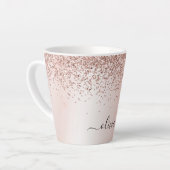 Rose Gold - Blush Pink Glitter Metal Monogram Name Latte Mug (Left Angle)
