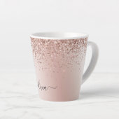 Rose Gold - Blush Pink Glitter Metal Monogram Name Latte Mug (Right Angle)